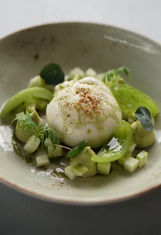 Burrata fraîche et accompagnements de saison